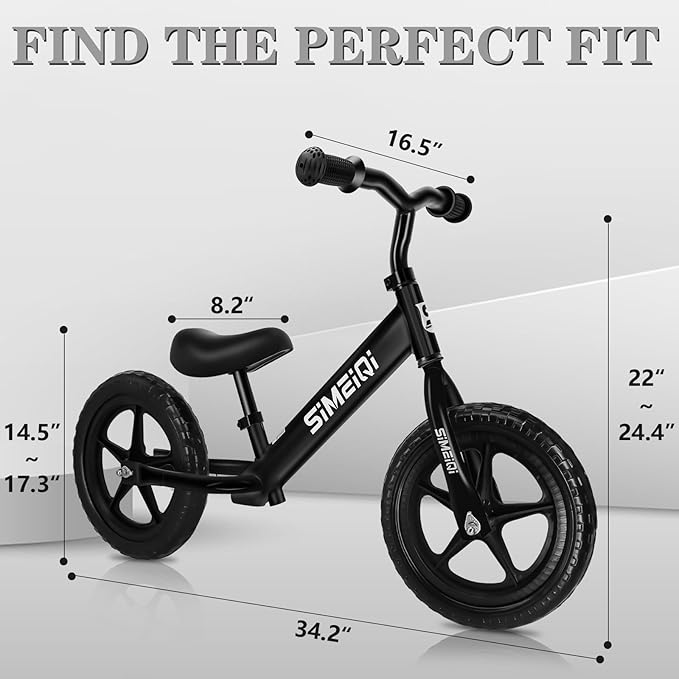 SIMEIQI 12" Balance Bike for Boys Girls 2 3 4 5 Years Old No Pedal Walking Balance Training Sports Bicycle for Kids Toddlers