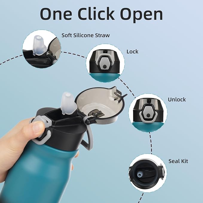 BJPKPK Water Bottle With Straw 25oz Insulated Water Bottles Reusable Stainless Steel Metal Thermo With Leak Proof Lockable Lid And Carry Handle,Indigo Black