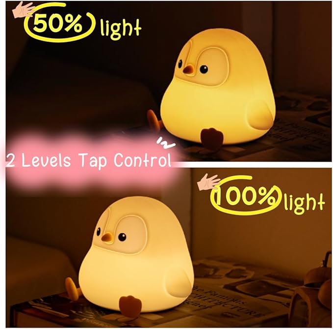 Penguin Night Light for Kids, Squishy Rechargeable Penguin Lamp, Cute White Elephant Christmas Gifts, Dimmable Touch Penguins Nightlight, Boy Girl Baby Nursery Room College Animal Décor