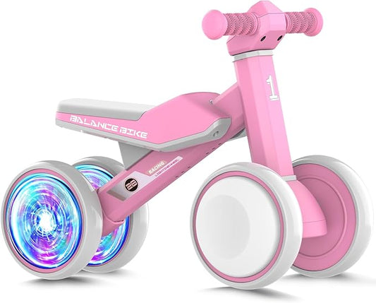 Baby Balance Bike for 1 Year Old Boys and Girls – Toddler First Bike with Colorful Lighting, 4 Wheels Safe Indoor Ride On Toy for 12-24 Months, First Birthday Gift