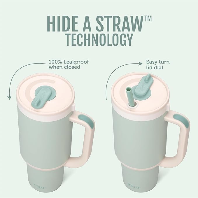Ello Oasis 30 oz Tumbler with Handle & Retracting Straw | Reusable Insulated Stainless Steel Cup 100% Leakproof, Gifts for Teens Women Men | Keeps cold for 24 Hours, Cup Holder Friendly, Pistachio