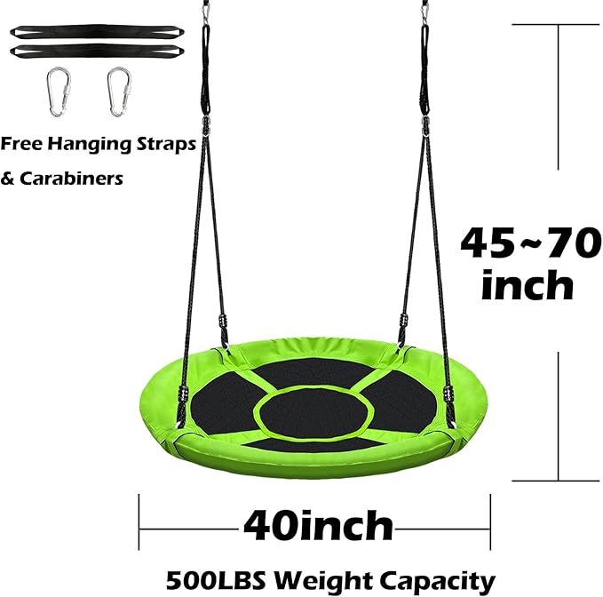 40" Saucer Tree Swing for Kids - 500Lb Weight Capacity, Waterproof Platform Swing Seat with Adjustable Ropes for Kids Playground Outdoor Activity Backyard Fun
