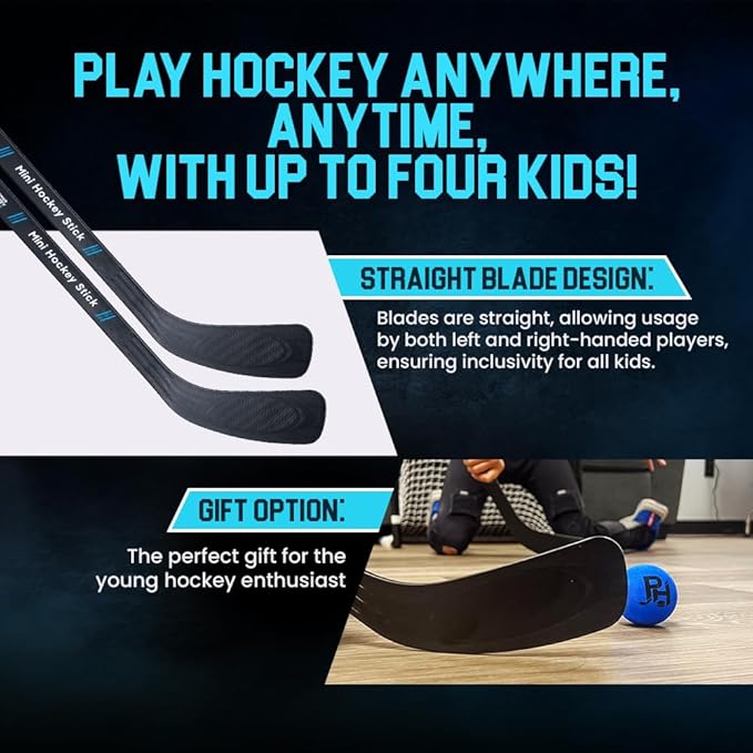 Premier Sports - Mini Hockey Set – Complete 4-Player Indoor Kit with (2) Mini Goals, (4) Mini Sticks, and (2) Mini Foam Balls