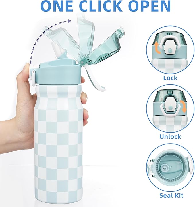 BJPKPK Stainless Steel Insulated Water Bottle with Straw Lid 18oz Reusable Metal Thermal Flask Bottles Keep Cold and Hot,Plaid