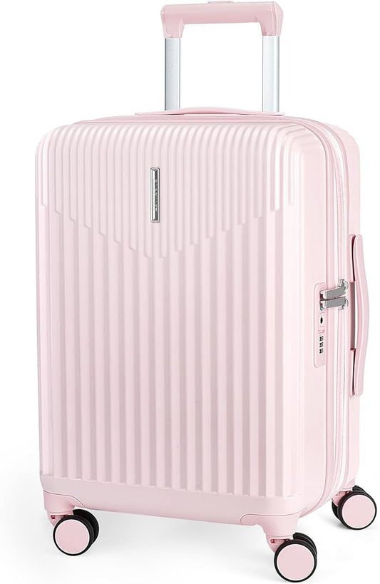 BAGSMART Carry On Luggage 22x14x9 Airline Approved with Spinner Wheels,100% PC Hardside Expandable Luggage with TSA Lock for Trips, 20 Inch Rolling Suitcases for Men Women,Pink