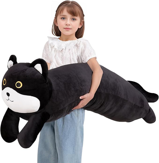 40'' Jumbo Cat Stuffed Animal, Giant Black Cat Long Body Pillow Plush Toy, Big Plushie Cute Kitty Gift for Kids Boys Girls, Birthday, Halloween, Christmas