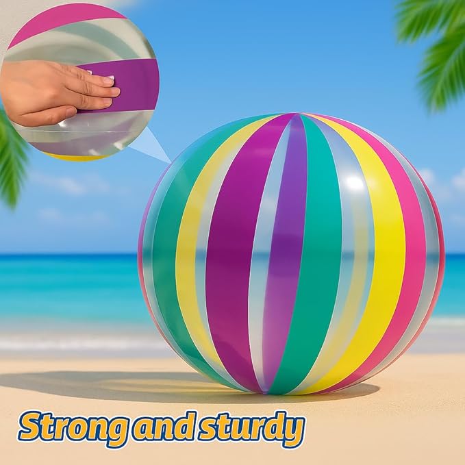 GIFTEXPRES 40" Striped Beach Ball - Giant Transparent Inflatable Ball for Swimming Pool Party - Summer Outdoor Water Toy & Decoration