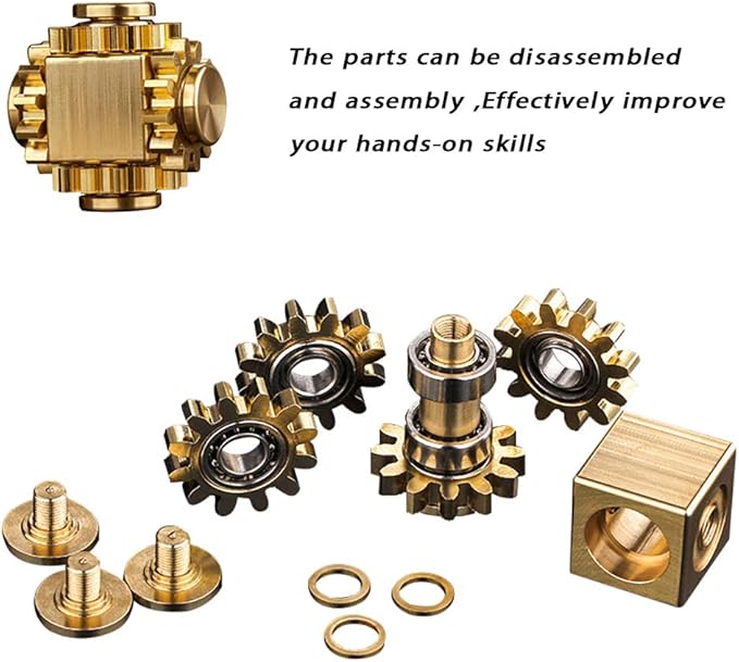 Pure Brass Cube Gears Linkage Anti-Anxiety Fidget Spinner Toy,Metal DIY EDC Meditation Break Bad Habits ADHD Finger Spinning Toy for Kid and Adults,High Speed Precision Brass Material