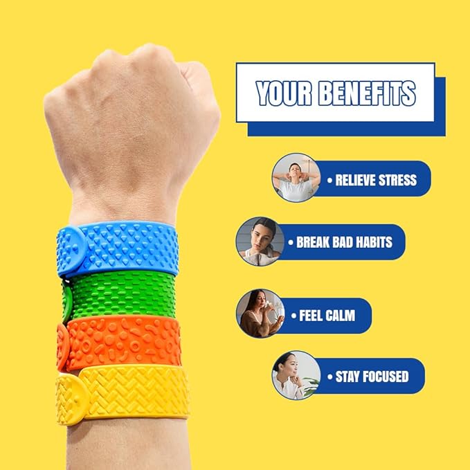 Sensory Fidget Toys Slap Bracelets: 8 Pack Textured Silicone Autism Toys for Kids, Calming Tool for Special Needs, Wearable Anxiety Relief Items for Adults, Office Desk, Travel, Classroom Must Haves