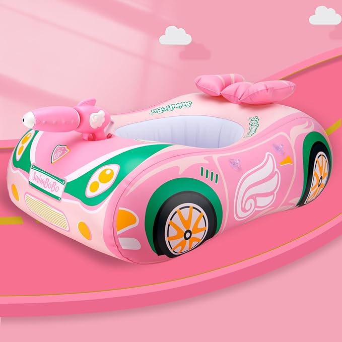 Swimbobo Toddler Pool Float Inflatable Car Baby Swim Float with Adjustable Sun Canopy and Safety Seat Pool Toys for Kids 3+ Years Old