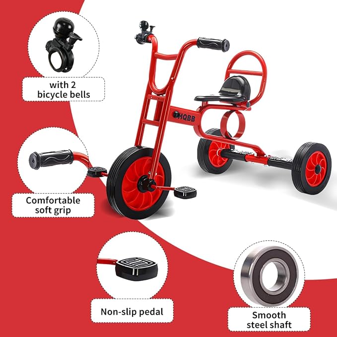 Kids Tricycle for Ages 3+, Preschool Daycare Playground Kids Balance Bike, Home Toddler Trike with Bell and Rubber Wheels, Boys and Girls Indoor/Outdoor Play Equipment