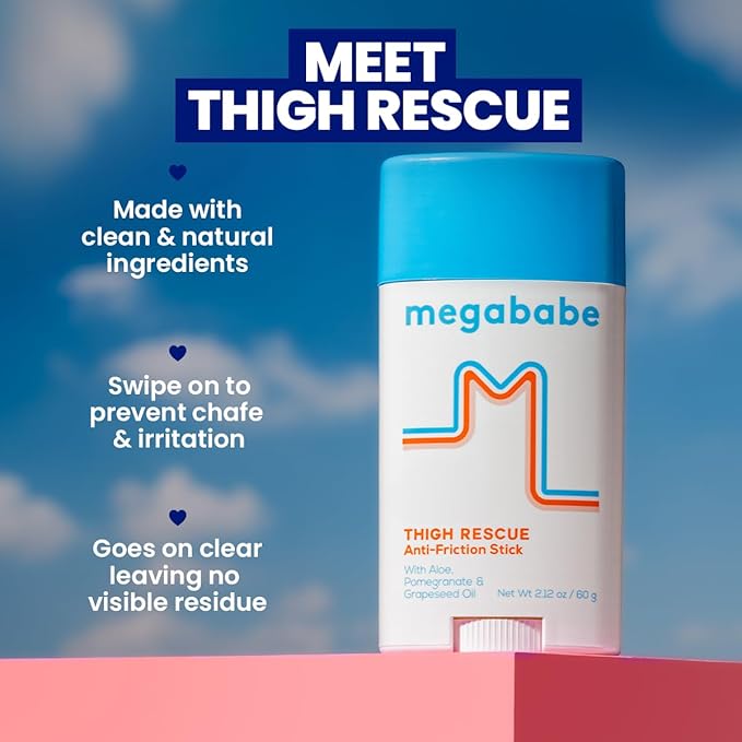 Megababe Thigh Rescue Anti-Chafe Stick | Prevents Skin Chafe & Irritation | Thighs, arms, Bra-Lines & More