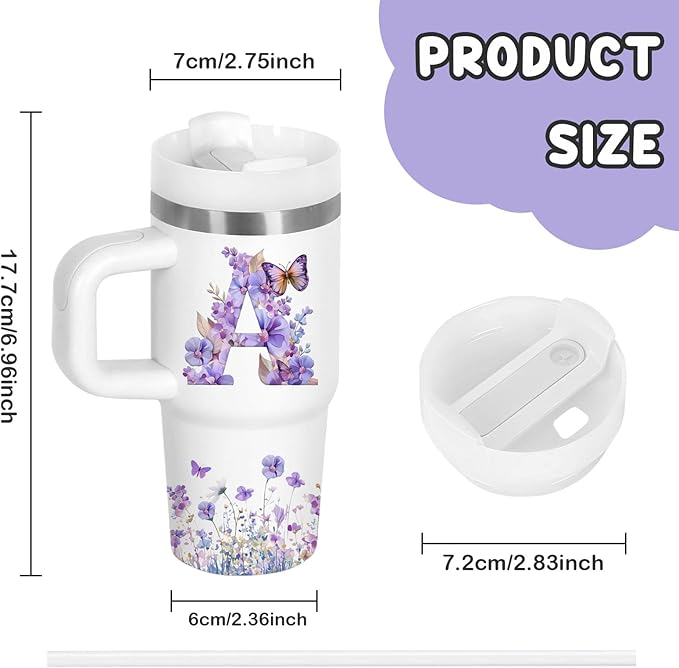 Letter A Tumbler Gifts, 14oz Letter A Themed Tumbler with Handle and Straw, Stainless Steel Double Wall Vacuum Insulated Cup Keep Hot Cold - 14oz Travel Mug with Lid Tumblers for Home Work Outdoor Use