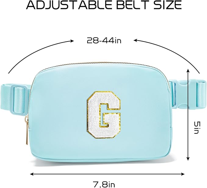 Gitus Birthday Gifts for 8 9 10 11 12 13 Year Old Girls Personalized Fanny Pack Crossbody Bags with Initial Letter Patch Belt Bag for Teen Girls Cute Trendy Stuff Travel Essentials (Icingblue-G)