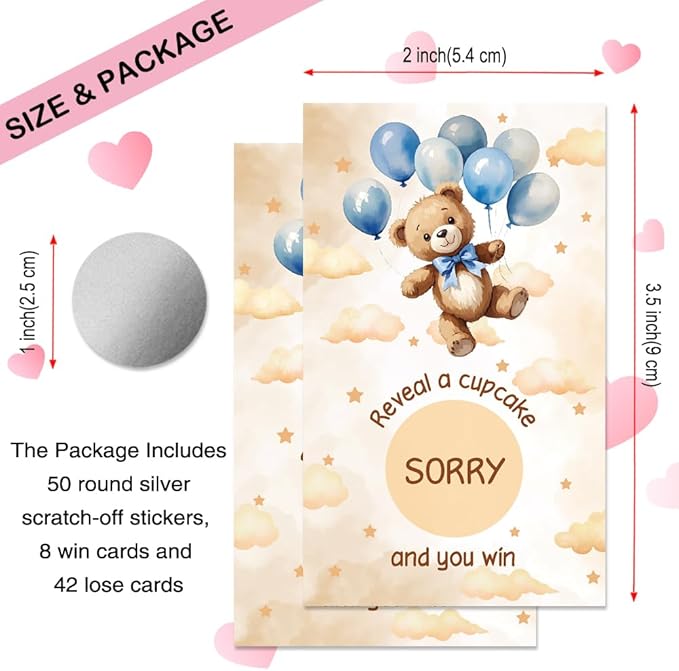 50 Pcs Bear Birthday Scratch off Game Cards, Ideal for Babies Shower Birthday Party Lottery Game Group Games Family Activity, Baby Shower Activity and Idea, Baby Shower Party Supplies