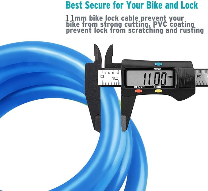 Bike Lock Cable, Bicycle Cable Lock with 4 Digit Combination & Large Lock Head, Resettable Kids Bike Cable Lock, 2 Ft x ∅0.45 in, Lock for Bike, Scooter, Skateboard, Motorcycle, E Bike (Bule)