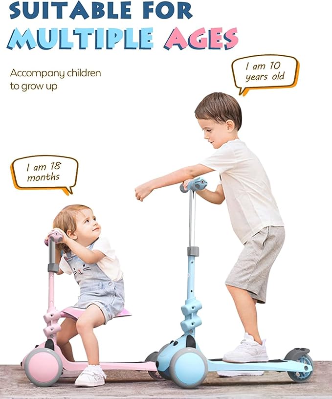 MOUNTALK Kids Scooter for Ages 1-12 Years, 3 Wheels Toddler Scooter for Children Age 1-3/3-5/5-8/8-12 Boys and Girls with Adjustable Heights and LED Wheels