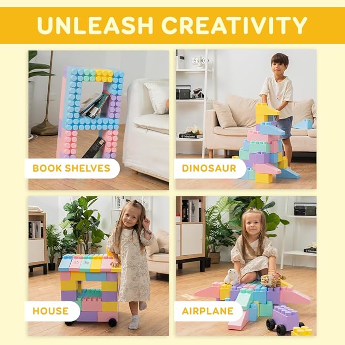 PLATPORTS 48-Piece Jumbo Big Blocks for Kids Ages 2–8 – Giant XL Large Plastic Building Blocks, Indoor/Outdoor Construction Play Set