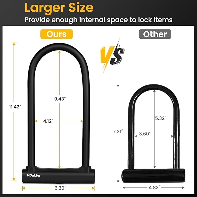 NDakter Bike Locks Heavy Duty Anti Theft, Bike U Lock with 4FT Chain and Bracket,15mm Shackle Electric Bicycle Lock for Scooter, 3 Keys Motorcycle Wheel Lock for Ebike, Moped, Tricycle