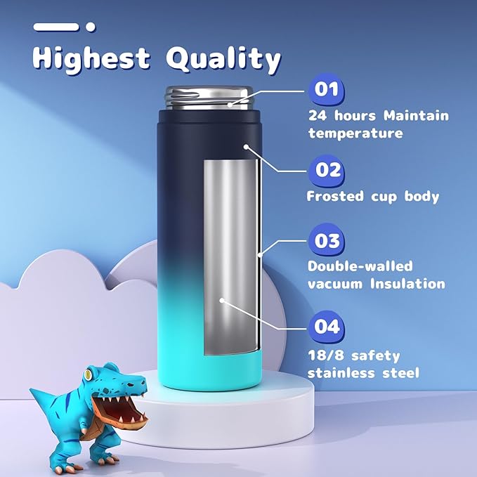 Kids Water Bottle, 2-Pack 20oz Water Bottles with Stickers and Straw, Stainless Steel Vacuum Insulated cup, Kids Water Bottle for School, Gifts for Boys and Girls(Blue/Purple)