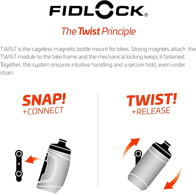 FIDLOCK Twist Bottle 450ml/15oz + Base Systems | New Leak-Proof, Self-Sealing Bottle Cap | Bike Water Bottle Holder with No Screws & Attached Bottle | Cage Free Magnetic Rack | Black
