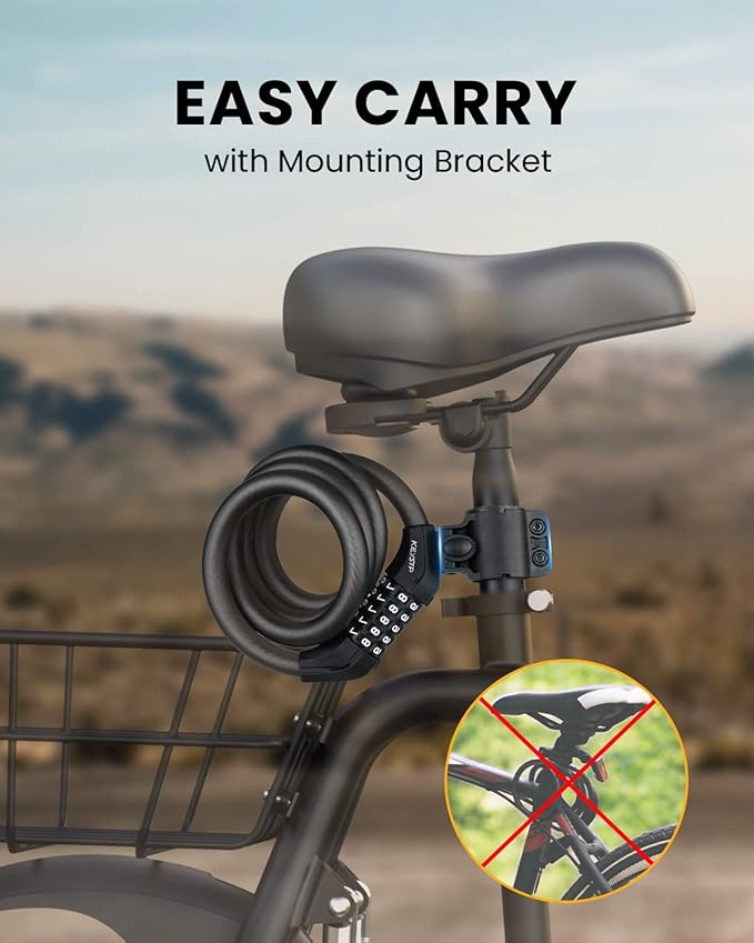 Bike Lock Cable with Combination,High Security 5-Digit Resettable Combination Bicycle Lock Anti-Theft, with Mounting Bracket for Bikes and Scooters