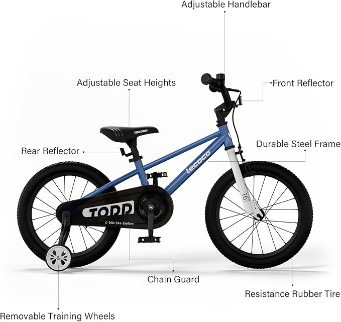 lecoco Kids Bike for Boys Girls, 14 16 18 Inch Children's Bicycle with Training Wheels Pedal Brakes Handbrake & Kickstand Training Bike for Kids and Toddler Multiple Color