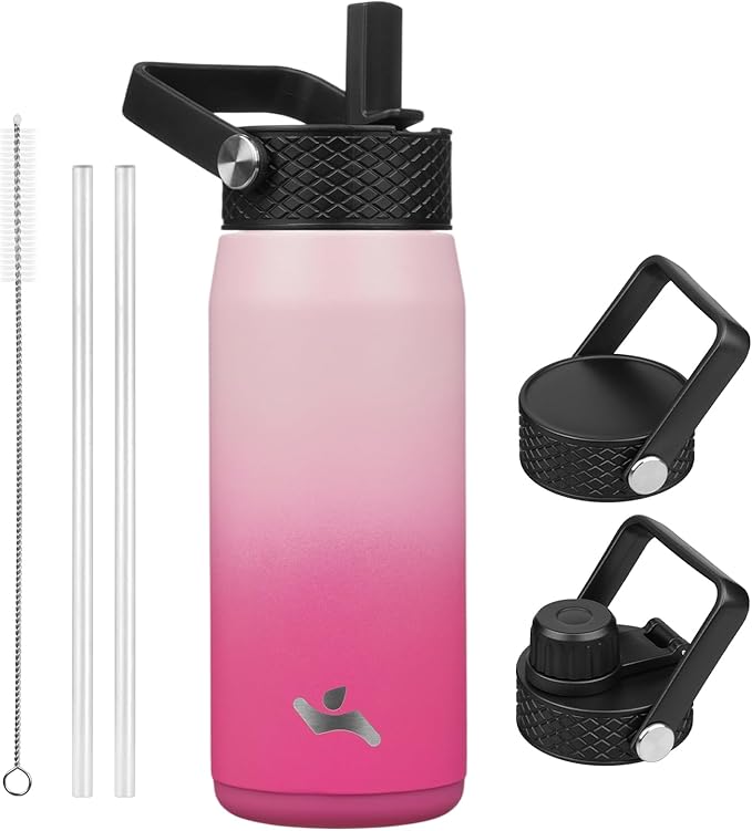 20oz Insulated Stainless Steel Water Bottle with Straw and 3 Lids, BPA-Free Sports Water Bottle,travel water bottle,Cherry Blossom