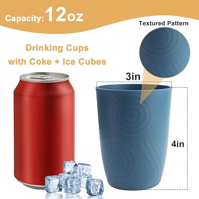 12 oz Wheat Straw Cups Set of 6, Alternatives to Plastic Cups Reusable, Unbreakable Drinking Glasses, Dishwasher Safe Drinking Cup, Small Water Cup for Kitchen (Multicolor)