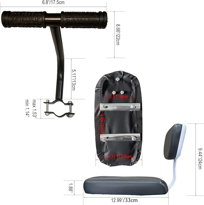 Bicycle Rear Seat with Back,Pu Leather Soft Cushion Bicycle Passenger Seat,Rear Bike Seat Kids Including Cushion and Backrest, Armrest, Footrests (Black)