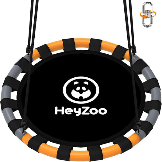 Saucer Swing, 48 Inch Larger Swing Sets for Backyard and Outdoor Playground, 900lbs Weight Capacity, with 360 Degree Swivel, Gifts for Kids and Family, Grey and Orange