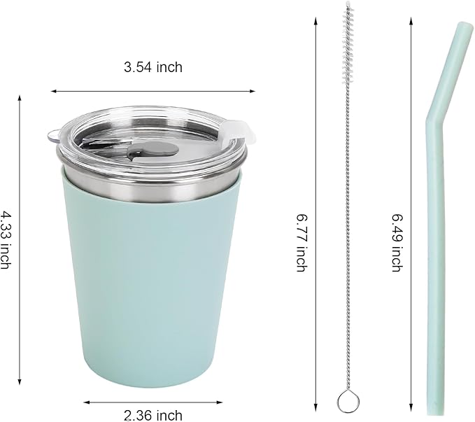 Kids Straw Cups, 6 Pack 12oz Sippy Cup With Silicone Sleeve Spill Proof, Stainless Steel Cups with Lids and Straws for Kids Girls Boys and Adults
