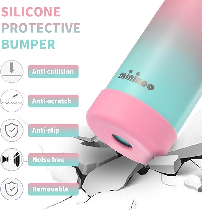 Mininoo Insulated Stainless Steel Kids Water Bottle for School with Straw Lid & Strap, 50 Stickers, 18 oz(Pink/Sky)