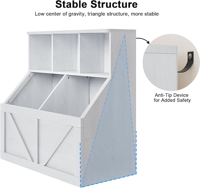 Kids Bookshelf and Toy Storage, Toy Storage Organizer, Toy Organizer with Storage Cabinet and Toy Shelf, Toddler Book Shelf for Kids Rooms, Playroom, Bedroom, Nursery, Daycare, Vintage White