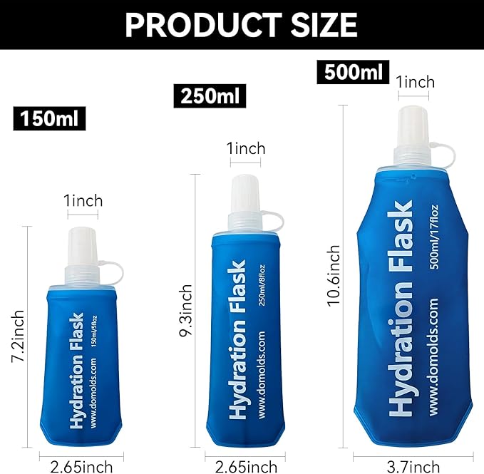 500ml Soft Flask Folding TPU Hydration Flask Running Water Bottle(17.6 oz), Water Pouch for Running Vest, Hiking, Cycling (Blue 500ml)