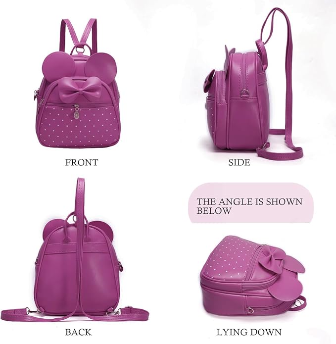 KL928 Girls Mini Backpack Bowknot Polka Dot Cute Small Daypacks Convertible Shoulder Bag Purse for Women