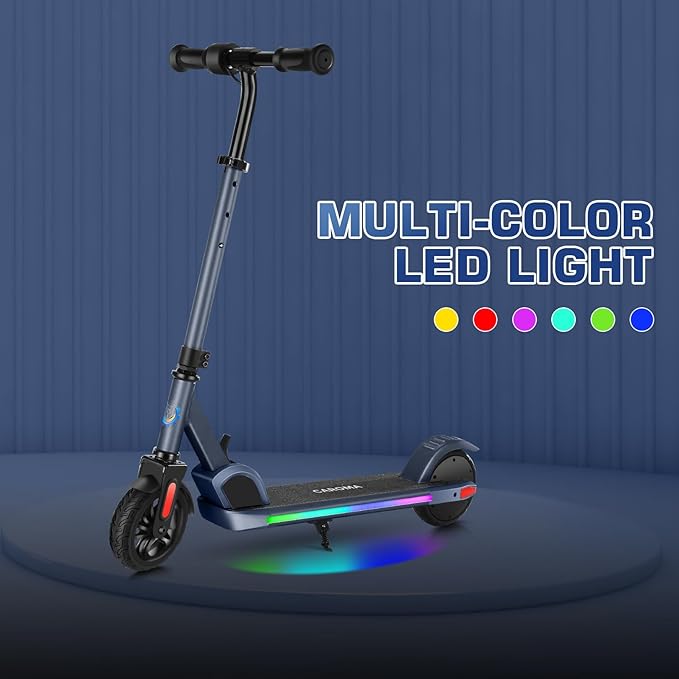 Caroma Electric Scooter for Kids Ages 6-14, 150W/180W Motor,10 MPH Max Speed & 7 Miles,Adjustable Height & Speed,Colorful Lights,LED Display,Foldable Kids Electric Scooter 132 Lbs Max Load