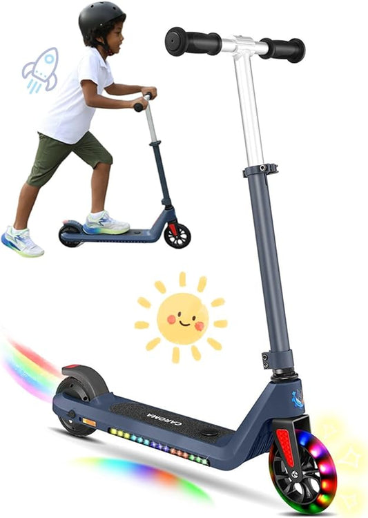 Caroma Electric Scooter for Kids Ages 6-14, 150W/180W Motor,10 MPH Max Speed & 7 Miles,Adjustable Height & Speed,Colorful Lights,LED Display,Foldable Kids Electric Scooter 132 Lbs Max Load