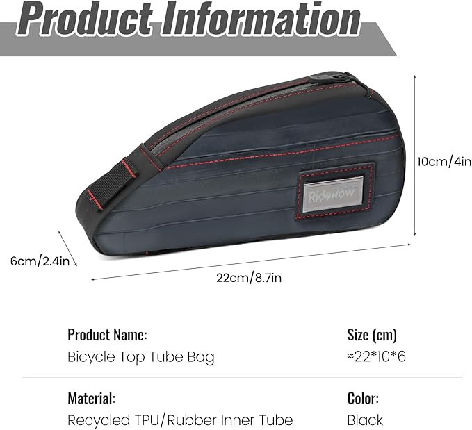 RideRow Bike Top Tube Bag Bicycle Front Frame Bag Waterproof Bike Pouch Pack,Phone Bag Cycling Accessories Pouch for Mountain Road Bike Black