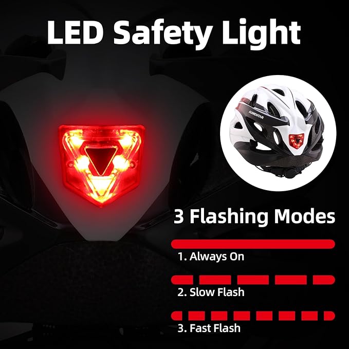 Adult Bike Helmet, Bicycle Helmet with Rear LED Light & Detachable Magnetic Goggles, CPSC/CE Certified Cycling Helmet Adjustable for Men Women Mountain & Road