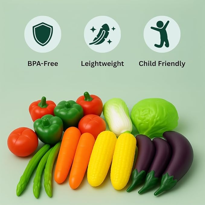 20 Pieces Play Vegetables Playset - Life-Sized Toy Food for Kids Kitchen, Healthy Farmer's Market Grocery Pretend Play Plastic Toy Set for Toddlers