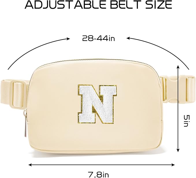 Gitus Birthday Gifts for 8 9 10 11 12 13 Year Old Girls Personalized Fanny Pack Crossbody Bags with Initial Letter Patch Belt Bag for Teen Girls Cute Trendy Stuff Travel Essentials (Beige-N)