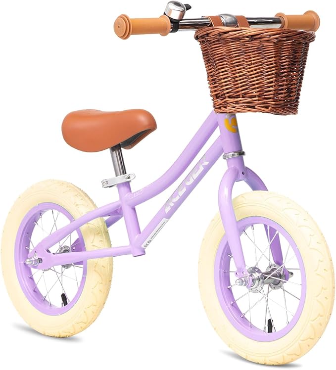 ACEGER 12" Kids Balance Bike with Basket, Toddler Bicycle for Early Learning Leg Strength and Steady Balancing, Durable Frame&Tool-Free Adjustable Seat, Gift Bike for 2-5 Kids, No Brake
