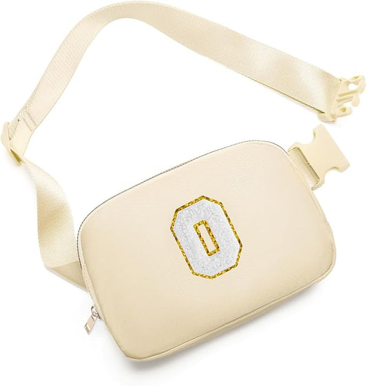 Gitus Birthday Gifts for 8 9 10 11 12 13 Year Old Girls Personalized Fanny Pack Crossbody Bags with Initial Letter Patch Belt Bag for Teen Girls Cute Trendy Stuff Travel Essentials (Beige-O)