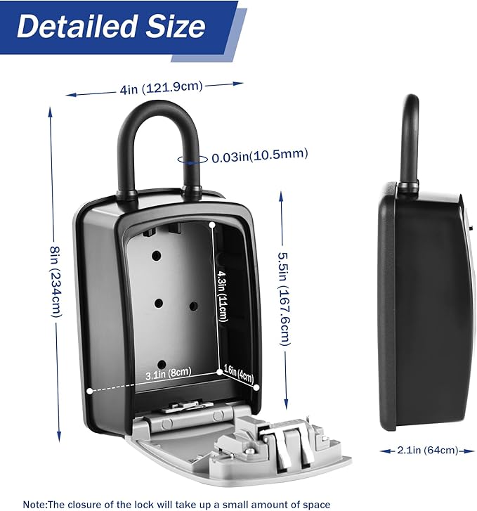 Iron Lock® XXL Portable Key Lock Box and Wall Mounted with Removable U-Shackle Waterproof Indoor Outdoor 4 Digit Combo with Resettable Code with A B Switch Extra Large Key Lockbox Outside (XXL, Grey)