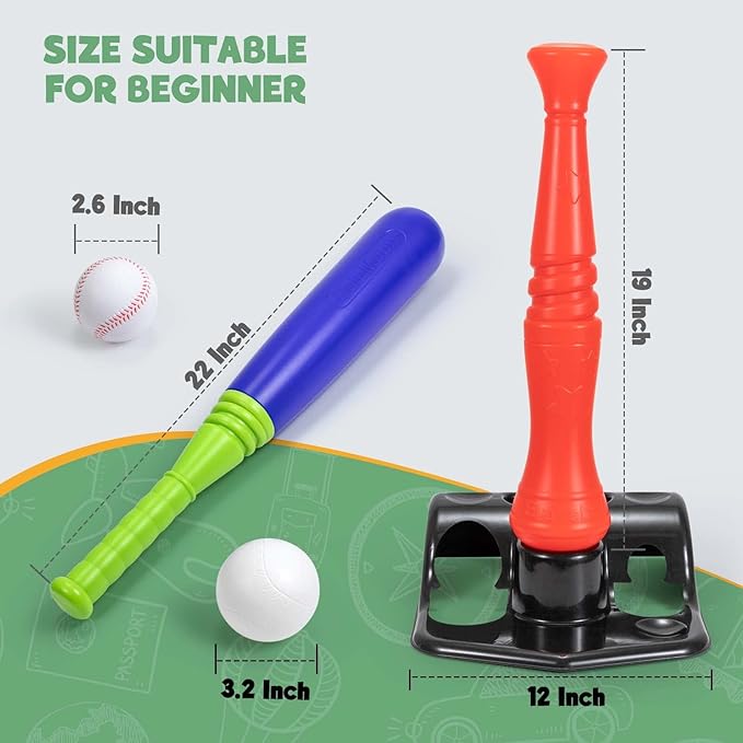 T Ball Sets for Kids 3-5, Baseball Softball Bat Toys Set Batting Tee for Toddlers, 6 Balls Included, for Boys Girls Age 3 Years Indoor Outdoor Sport Playing Game, Blue