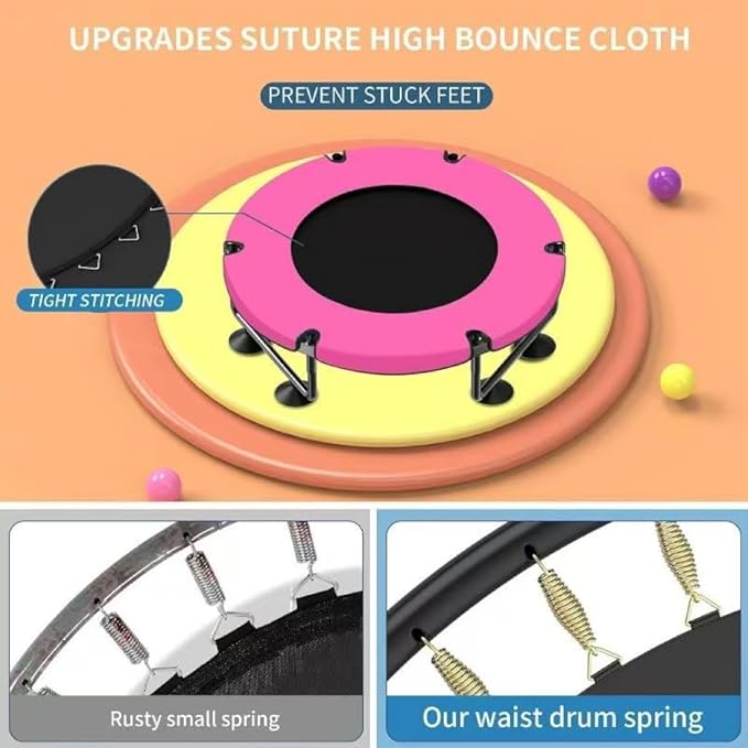 Trampoline for Kids, Upgrade Full Anti-Rust 440lbs Indoor Outdoor Toddler Trampoline with Net, 55" Adjustable Baby Toddler Trampolines Accessories with 8 Toys Dart Board