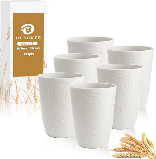 Drinking Glasses - Wheat Straw Cups Unbreakable Plastic Tumbler Set of 6 Alternative to Plastic Glasses Drinking Reusable Drinking Cup Dishwasher Safe Water Glasses Cups 12 OZ - White