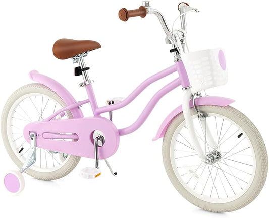 HONEY JOY Kids Bike, 12 14 16 18 20 Inch Toddler Bikes w/Training Wheels, Handbrake & Coaster Brake, Fully Enclosed Chain, Adjustable Handlebar & Seat, Kids Bicycle w/Basket, Girls Boys Bike 3-8