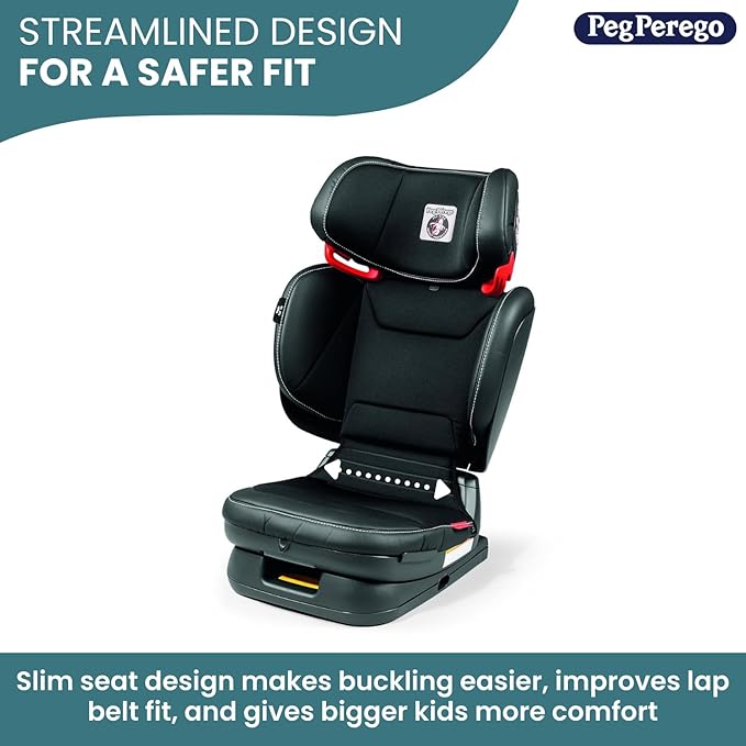 Peg Perego Viaggio Flex 120 Booster, 4D Total Adjust for Safety & Comfort, No Armrests, Compact Fold for Travel, 40-120 lbs, Made in Italy, Licorice (Black)